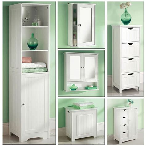 This style rests against the wall, takes up a minimal amount of floorspace and is handy where there isn't much existing storage. White Wooden Bathroom Cabinet Shelf Cupboard Bedroom ...