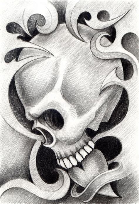 Art Skull Heart Tattoo Stock Illustration Illustration Of Drawing