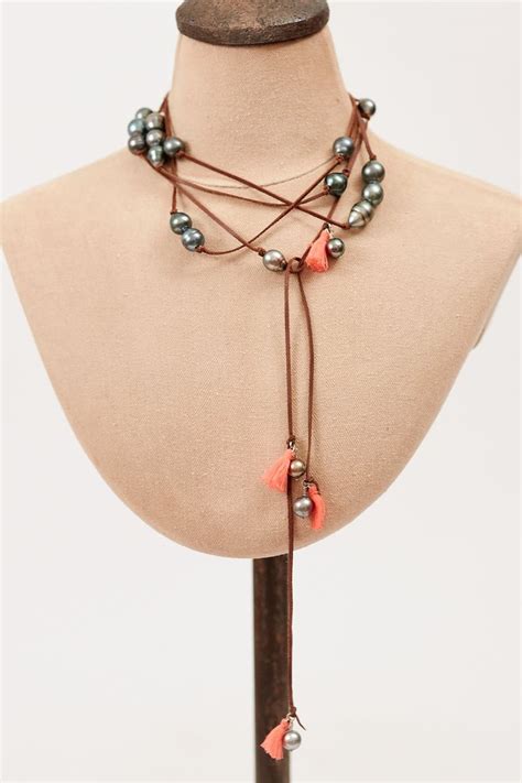 Tahitian Pearl On Leather Long Necklace Pearls Pearlnecklace