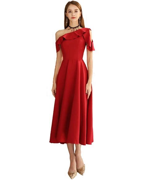 Semi Formal Red Tea Length Party Dress Aline Bls97048