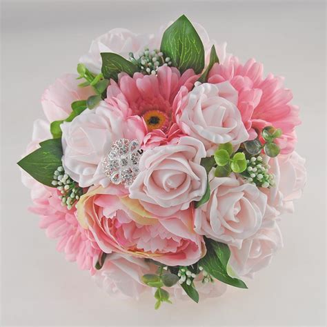 Brides Pale Pink Rose Silk Gerbera And Peony Wedding Bouquet Budget