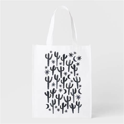 Night Desert Saguaro Cactus Cool Indigo Watercolor Grocery Bag Zazzle