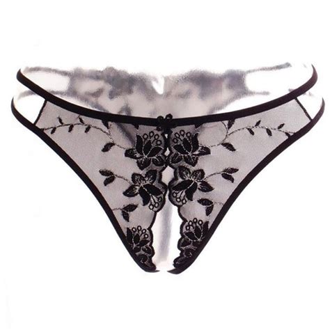 Womens Black Underwear Perspective T Back Flowers Lace Thong Sexy Open Crotch Cg11tno1cp3