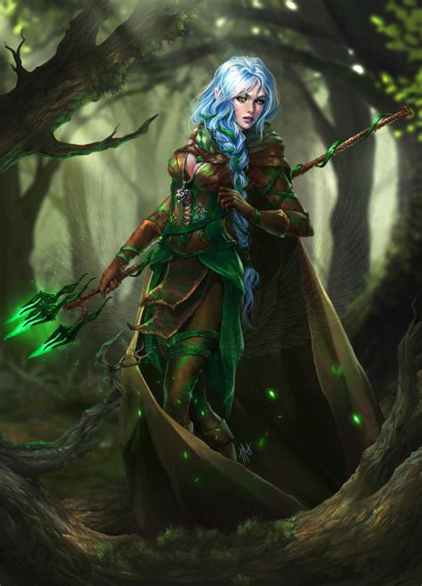 Female Elf Halfelf Gnome Bluehair Greeneyes Lightskin Cleric Druid