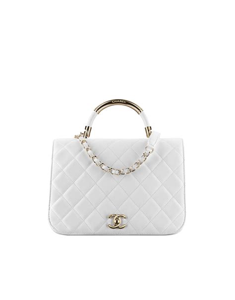 Flap Bag With Top Handle Lambskin And Gold Metal White Chanel Chanel