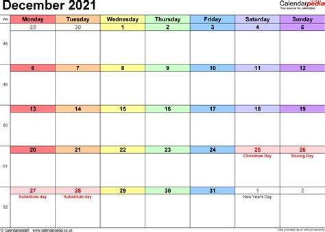 Calendar December 2021 Uk Bank Holidays Excelpdfword Templates