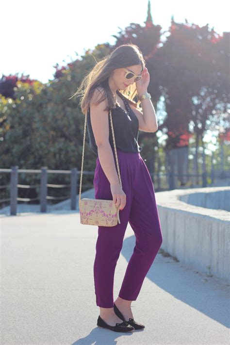 purple pants purple pants fashion stylist louis vuitton twist bag love story fan shoulder