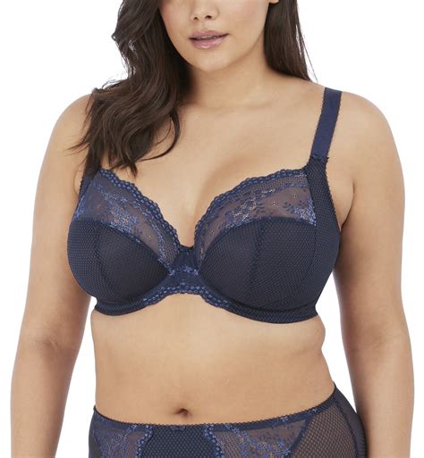 Elomi Charley Banded Stretch Lace Plunge Underwire Bra 4382 Navy Breakout Bras
