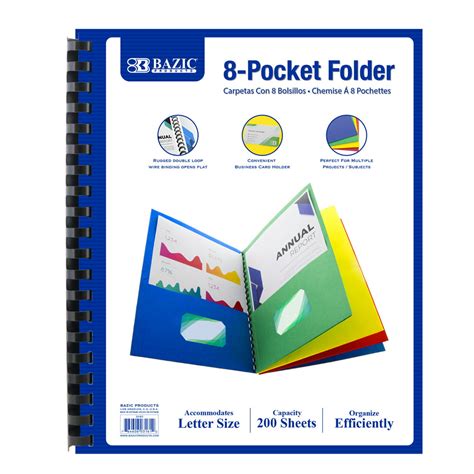 Bazic 8 Pockets Folder Portfolios W Double Loop Wire Binding Letter