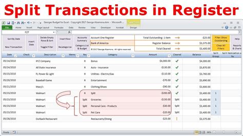 Split Transactions Into Different Categories In Excel Checkbook