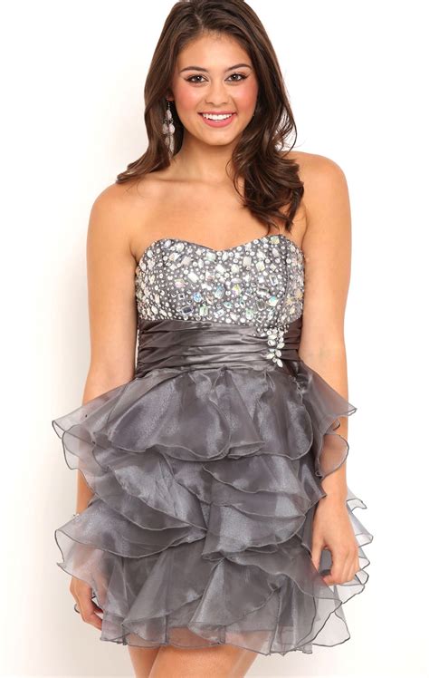 Deb Shops Strapless Stone Prom Dress With Ruffle Chiffon Skirt 8250