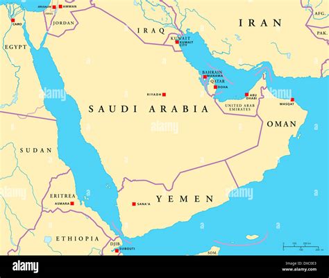 Mapa Político De La Península Arábiga Con Las Capitales Las Fronteras