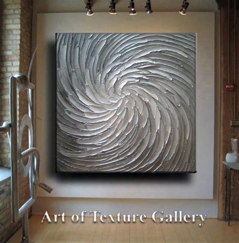 Huge Large Original Abstract Texture Modern White Silver Pewter Gray