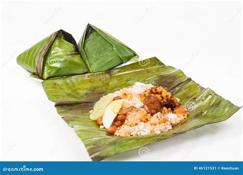 Original Traditional Simple Nasi Lemak In Banana Leaf Stock Image