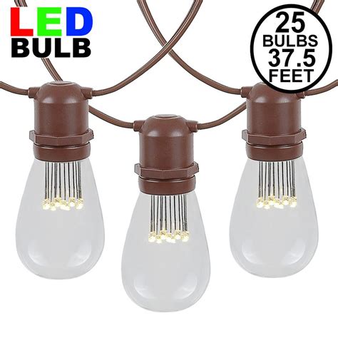 25 Warm White Led S14 Heavy Duty String Light Sets On Brown Wire