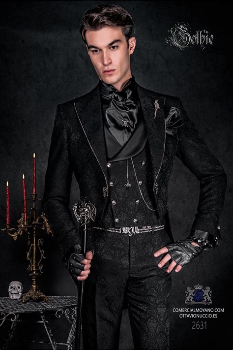 Baroque Black Jacquard Groom Tailcoat For Gothic Wedding By Ottavio 2631 Wedding Suits Men