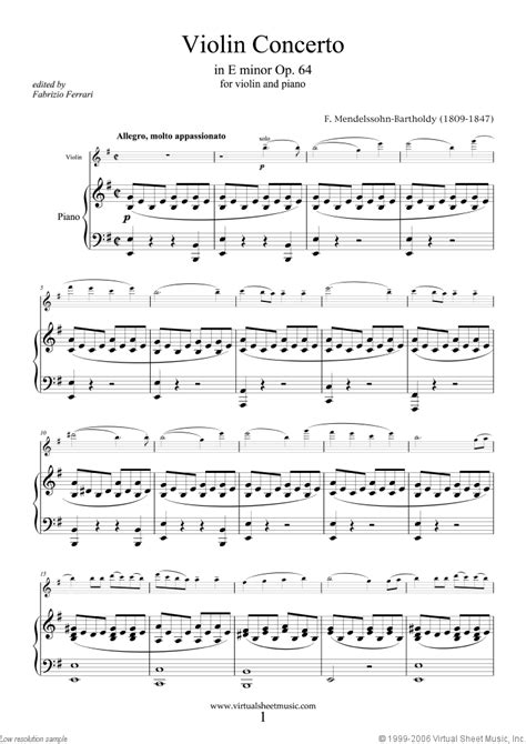 mendelssohn bartholdy violin concerto   minor op sheet   violin  piano