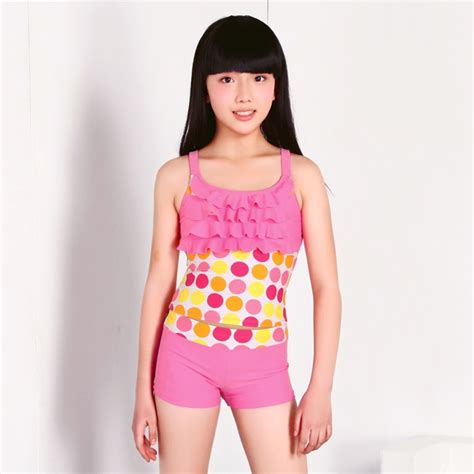 Children Girls Two Pieces Swimwear High Quality 8 16years Old Girl Dot