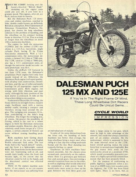 1970 Dalesman Puch 125 Mx And 125e Road Puch Road Test Dirt Racer