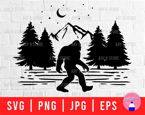 Bigfoot With Forest And Mountain Scene Svg Png Eps  Files Etsy