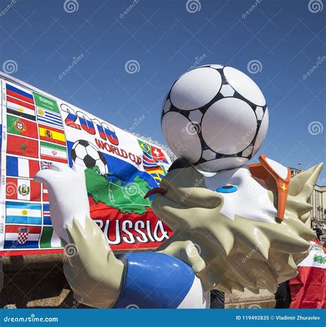 official mascot of the 2018 fifa world cup in russia wolf zabivaka moscow editorial image