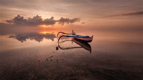 Boat Standing In Lake Under Clouds During Daytime Hd Nature Wallpapers
