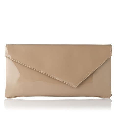 Beige Patent Leather Clutch Bag