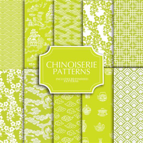Chinoiserie Digital Paper Chinese Motifs Green Paper Etsy