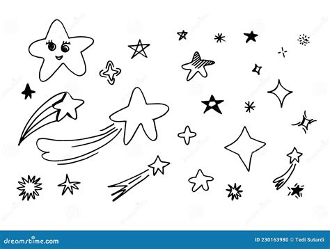 Hand Drawn Stars Set Star Doodles Collection On White Background Stock