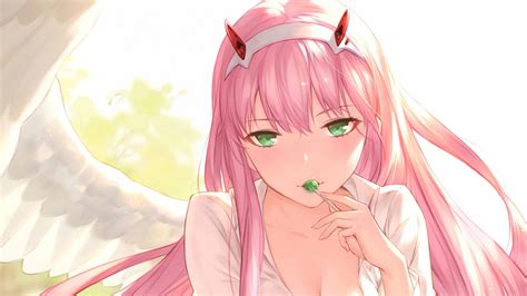 Darling In The Franxx Zero Two Tasting Green Lollipop With Shallow