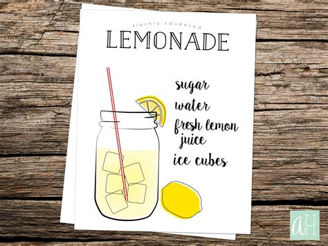 printable freshly squeezed lemonade recipe sign instant etsy