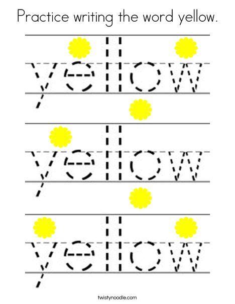 Practice Writing The Word Yellow Coloring Page Twisty Noodle