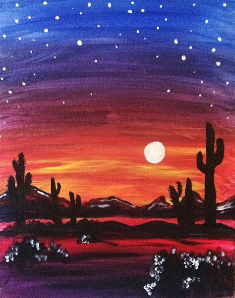 Easy Paintings Cactus Sunset Kid Paintings â Purple Easel Rockycabs