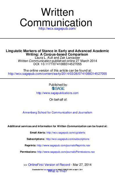 Pdf Linguistic Markers Of Stance In Early And Advanced Academic