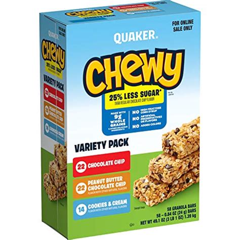 Quaker Chewy Lower Sugar Granola Bars 3 Flavor Variety Pack 58 Pack
