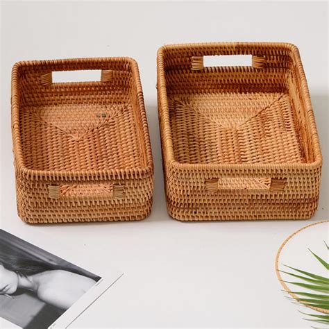 9.5 x 7 x 3.5 in. Handmade Bamboo Storage Baskets Storage Rattan Hand Woven ...