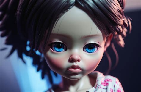 Premium Photo Beautiful Doll Close Up Portrait Of Attractive Toy With Big Blue Eyes Generative Ai