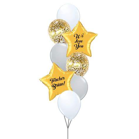 Teachers Day Balloon Bouquet Gold Custom Text On Gold Star Balloon