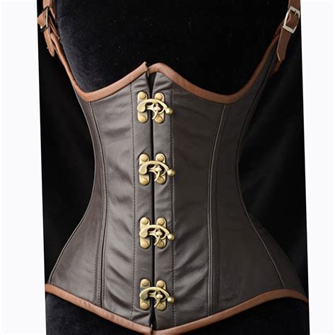 Women S Gothic Steampunk Faux Leather Boned Waist Cincher Corset Vest