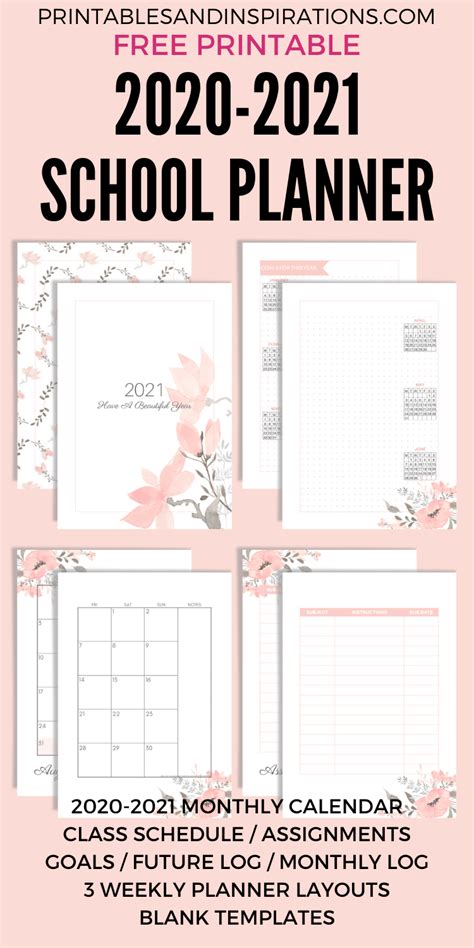 Organize your life in 2021 with this free printable monthly calendar. Free Printable 2020 - 2021 School Planner (Updated ...