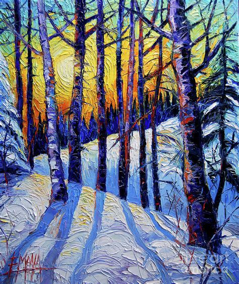 Winter Woodland Sunset Modern Impressionism Palette Knife Oil Painting
