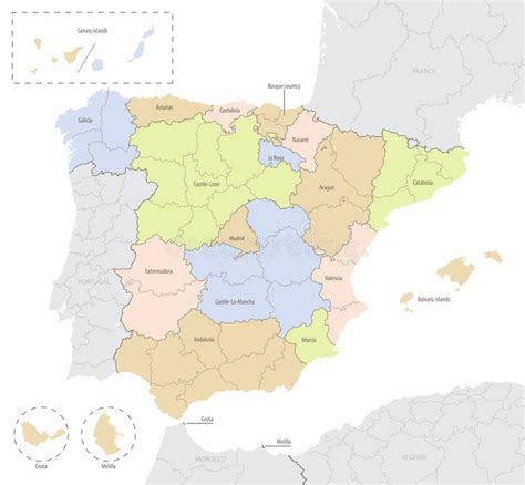 Mapa Detallado De España Con Divisiones Administrativas En Comunidades