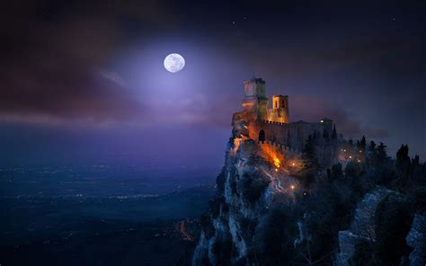 Landscape Nature Fortress Castle San Marino Moon