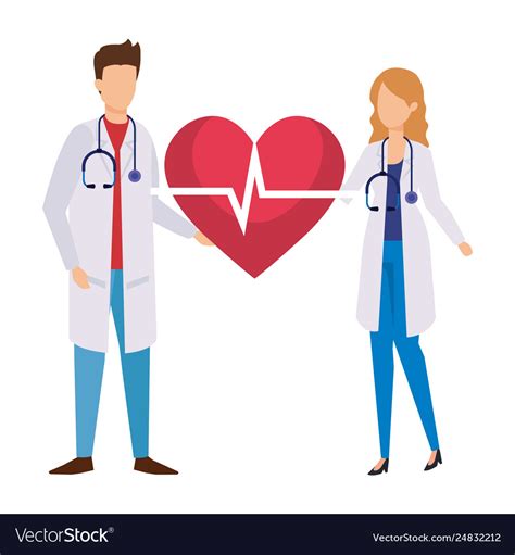 Couple Professionals Doctors With Heart Cardio Vector Image