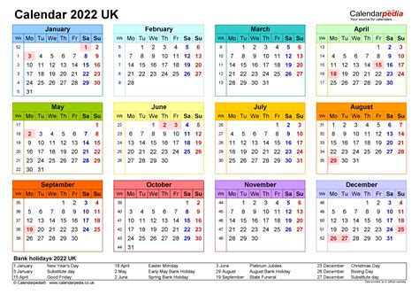 2022 Calendar With Bank Holidays Printable Free Letter Templates