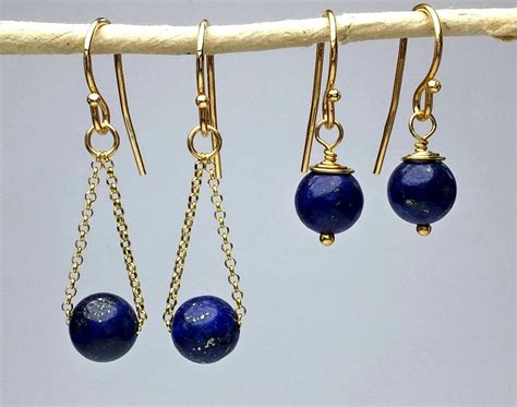 Lapis Lazuli Earrings Gold Dangle Earrings Drop Earrings Etsy