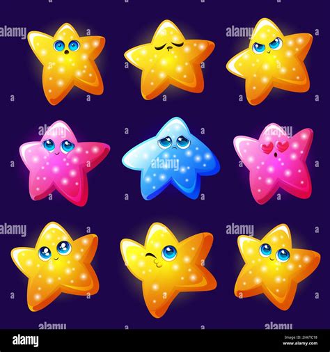 Conjunto De Personajes De Estrellas Lindas Los Emoticonos Kawaii