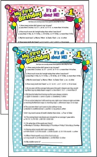 They are designed to get better acquainted with the people at your party, office, family reunions, etc. First Birthday Quiz - Baby's 1st Birthday Game