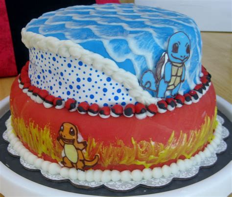Pokemon Charmander And Squirtle Cake With Pokeballs Around The Side