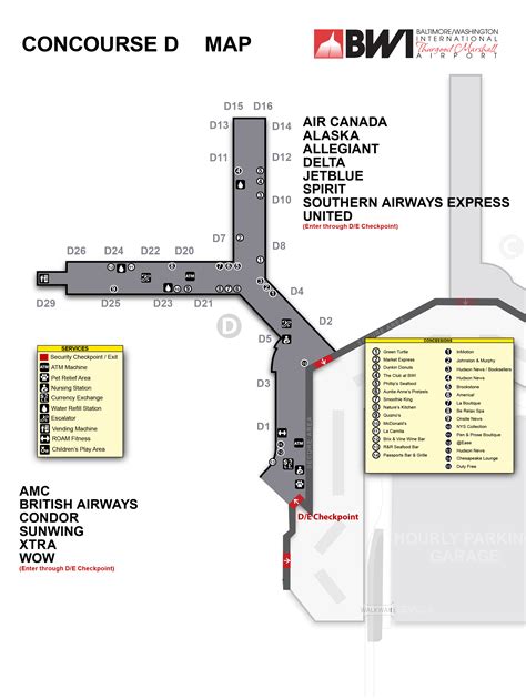 Baltimore Washington Airport Map Bwi Printable Terminal Maps Shops
